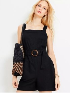 NEW Loft Linen Blend Strappy Romper Black Size 10 Tall